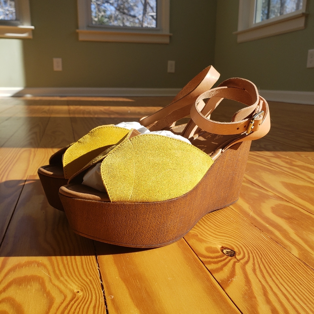 Never Worn! Harvest yellow suede wedge sandals - Picture 7 of 8